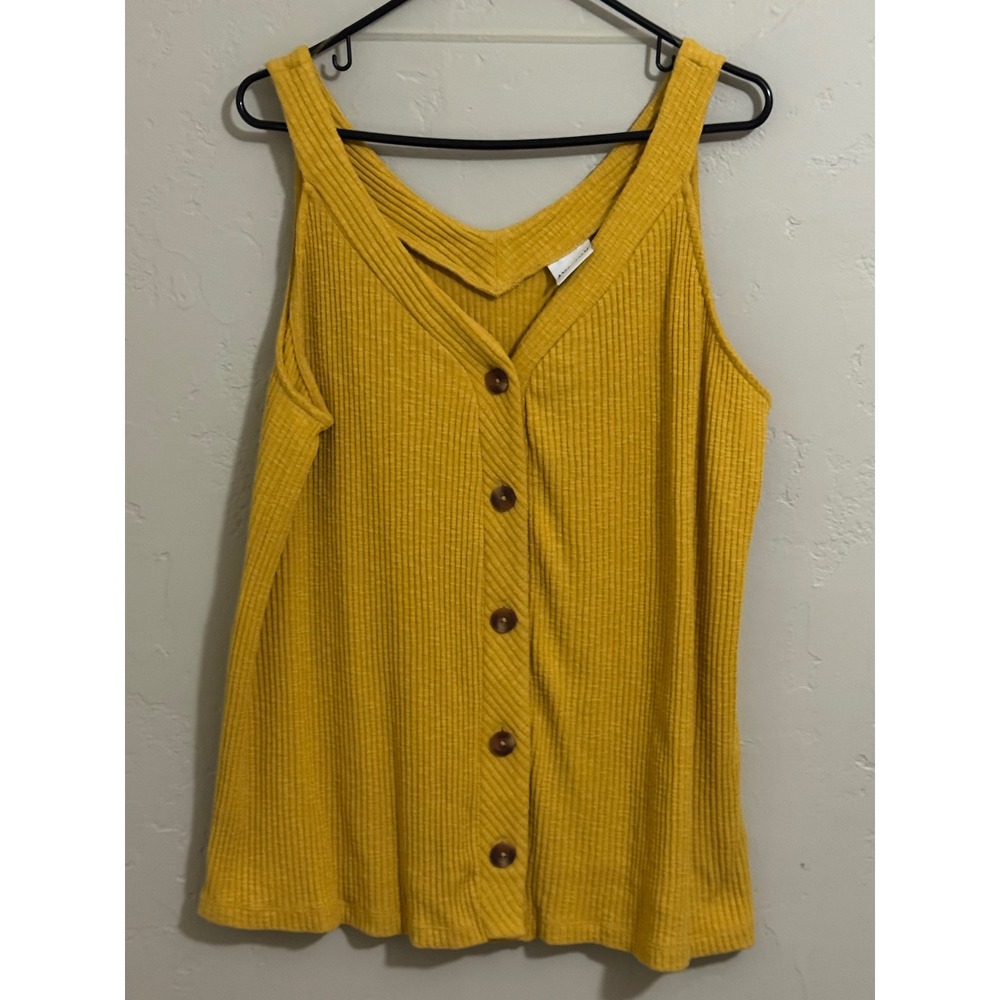 ava viv top 1X mustard ribbed knit button front sleeveless tank boho